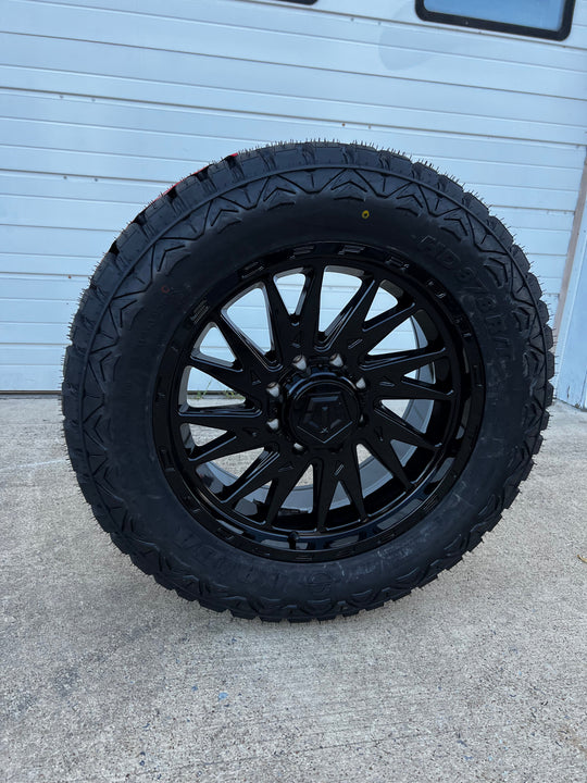 20x9 8x6.5 TIS 547B Gloss (00) Offset wheels and 33x12.50 Haida RT tires