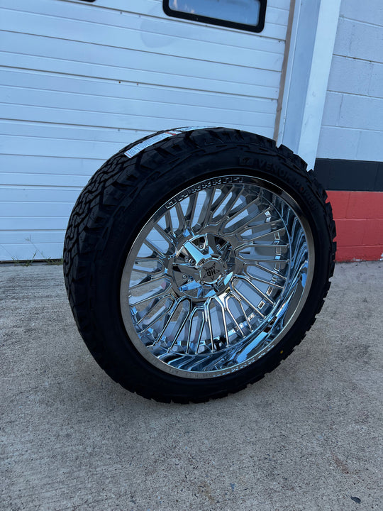 22x12 8x6.5 & 8x180 Luxx Hd LHD28 Chrome wheels and 33x12.50 Venom XT tires