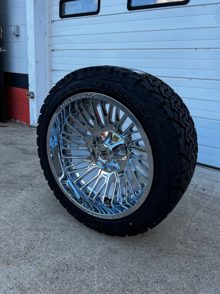 22x12 8x6.5 & 8x180 Luxx Hd LHD28 Chrome wheels and 33x12.50 Venom XT tires