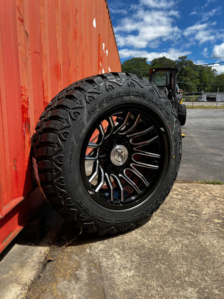 20x12 8x6.5 & 8x170 XF Off-Road XF-232 Gloss Black & Milled wheels and 35x12.50 RBP MT RX tires