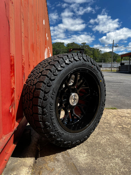 20x12 8x6.5 & 8x170 XF Off-Road XF-235 Gloss Black & Machined Titanium Double Dark Tint wheels and 33x12.50 Venom Swamp Thing XAT -F tires