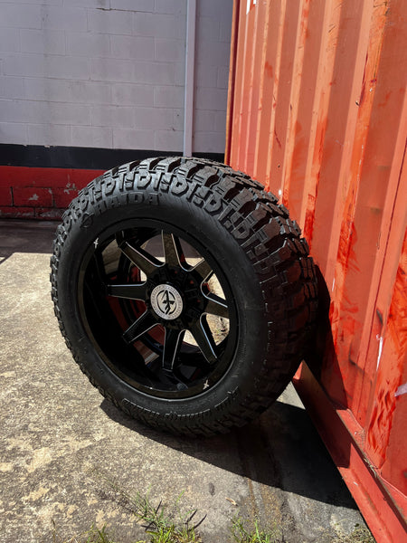 20x12 8x6.5 & 8x170 XF Off-Road XF-236 Gloss Black & Milled wheels and 35x12.50 Haida MT2 tires