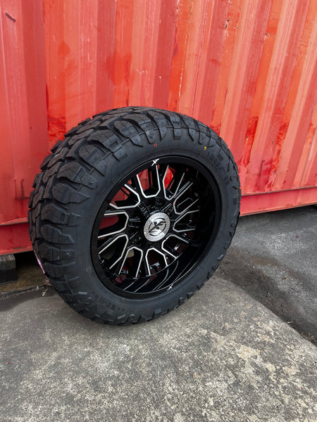 20x10 8x6.5 & 8x170 Xf Off-Road Xf-230 Gloss Black & Machined wheels and 33x12.50 Versatyre RT2 tires