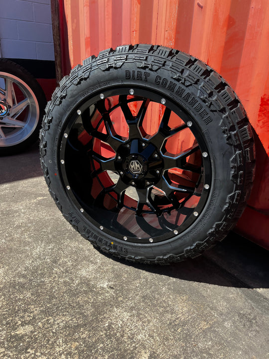 22x12 8x170 & 8x6.5 Mayhem Warrior Milled wheels and 35x12.50 Centennial MT tires